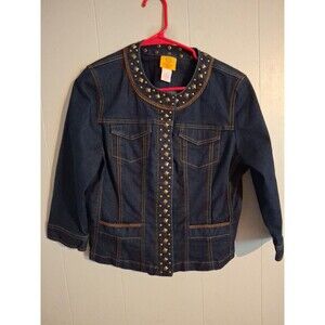 Ruby Rd  Women's  Blue Jean Jacket  W/ Studs 3/4 Sleeve Sz 12P